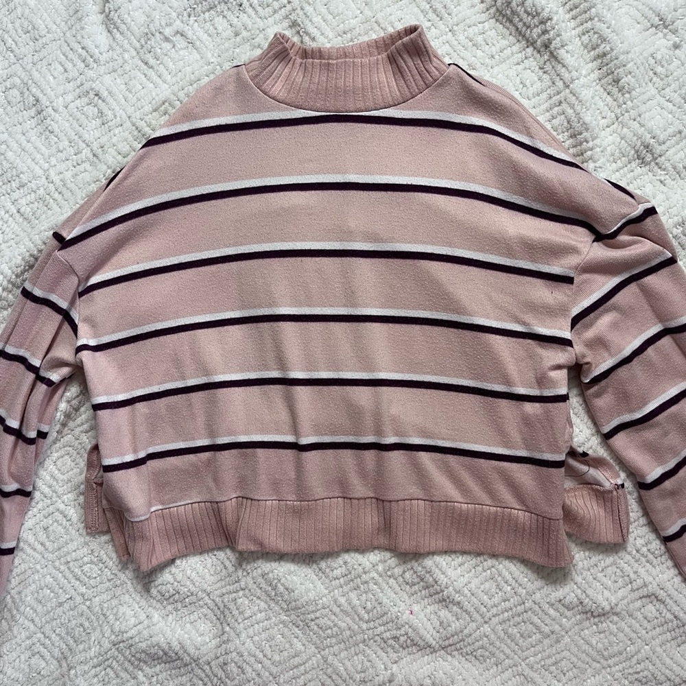 Striped Pink Mock Neck Sweater